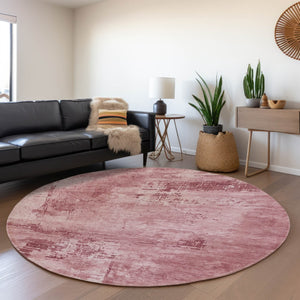 HomeRoots 8' Blush and Mauve Abstract Round Rug - Washable, UV-Protected, Ideal for High-Traffic Spaces 683174