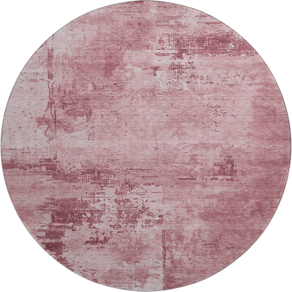 HomeRoots 8' Blush and Mauve Abstract Round Rug - Washable, UV-Protected, Ideal for High-Traffic Spaces 683174