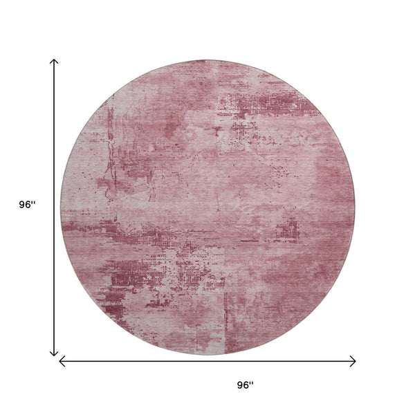 HomeRoots 8' Blush and Mauve Abstract Round Rug - Washable, UV-Protected, Ideal for High-Traffic Spaces 683174