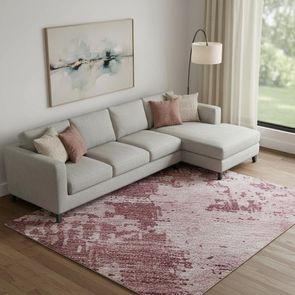 HomeRoots 9' X 12' Blush And Mauve Abstract Area Rug - Washable, UV-Protected, Stylish for Modern Spaces 683176