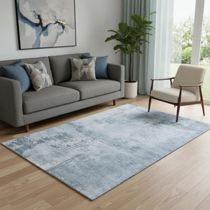 HomeRoots 5' X 8' Denim Blue & Ivory Abstract Area Rug - Stain Resistant, UV Protected, Perfect for High-Traffic Spaces! 683179