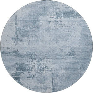 HomeRoots 8' Denim Blue and Ivory Abstract Washable Round Rug with UV Protection - Stain-Resistant Beauty! 683180