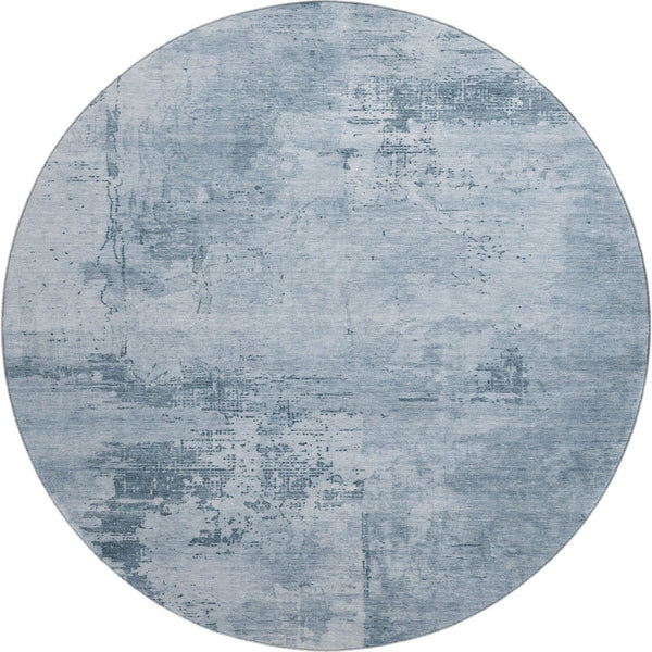 HomeRoots 8' Denim Blue and Ivory Abstract Washable Round Rug with UV Protection - Stain-Resistant Beauty! 683180