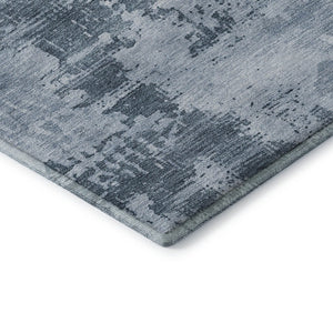 HomeRoots 8' Denim Blue and Ivory Abstract Washable Round Rug with UV Protection - Stain-Resistant Beauty! 683180
