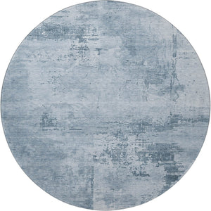 HomeRoots 8' Denim Blue and Ivory Abstract Washable Round Rug with UV Protection - Stain-Resistant Beauty! 683180