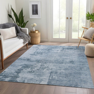 HomeRoots 8' X 10' Denim Blue & Ivory Abstract Area Rug - Durable, Washable, UV Protected for Stylish Living Spaces 683181