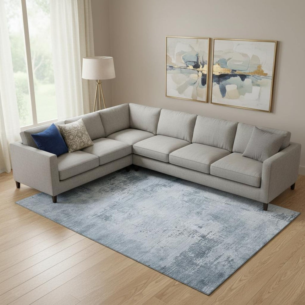 HomeRoots 9' X 12' Denim Blue & Ivory Abstract Washable Area Rug - Durable, UV-Protected & Easy-Care Design 683182