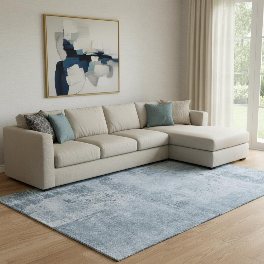 HomeRoots 10' Denim Blue and Ivory Abstract Area Rug - Stylish, Washable, UV-Protected for Busy Homes! 683183