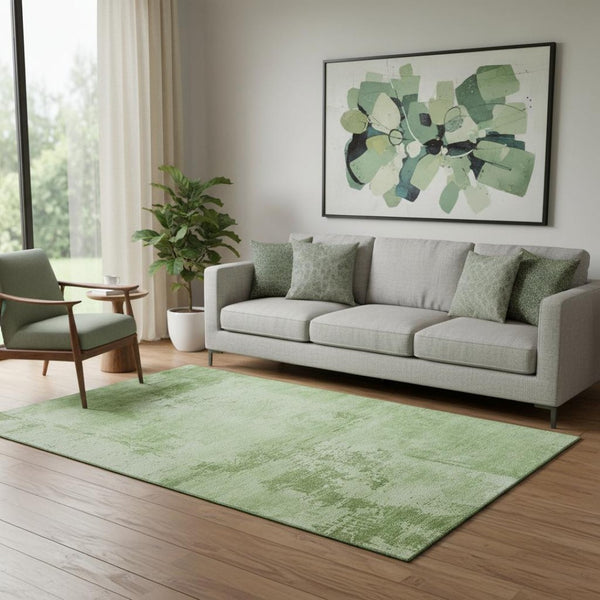 HomeRoots 5' X 8' Green and Beige Abstract Area Rug - Washable, UV-Protected, Durable for High-Traffic Homes 683185