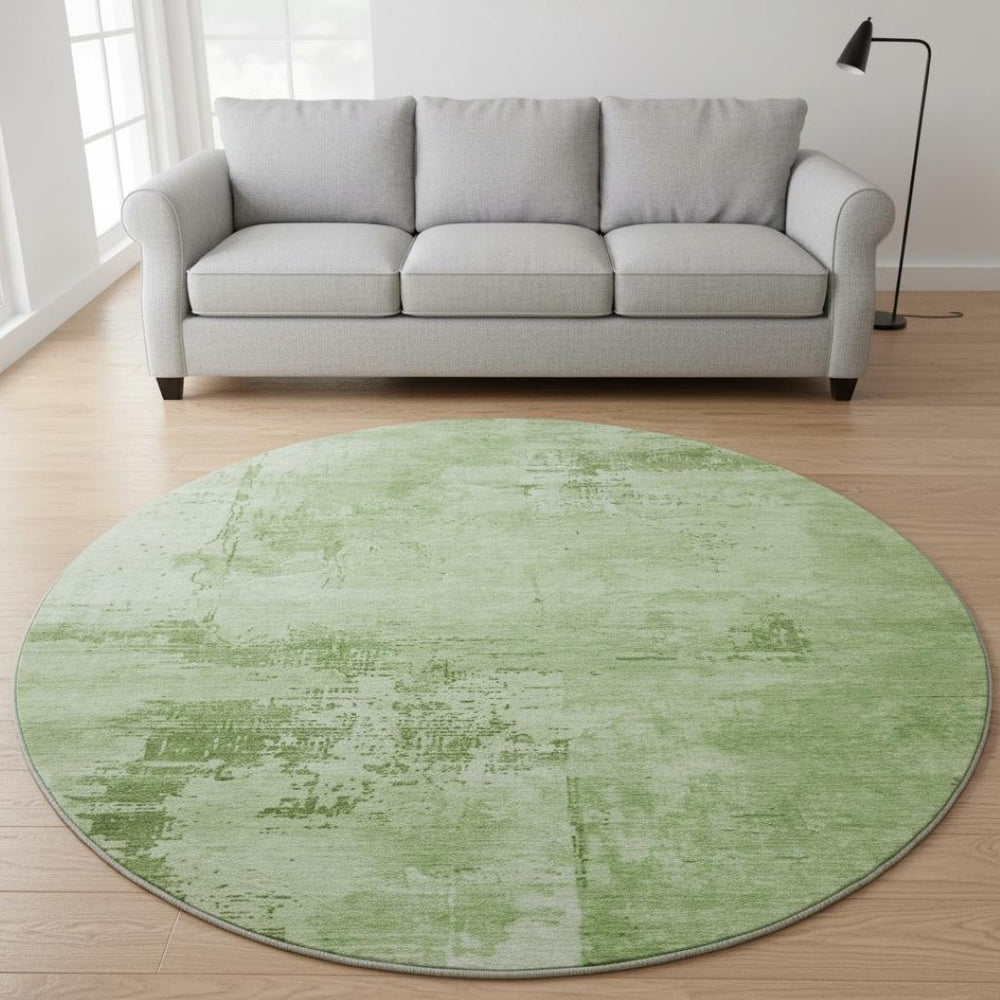 HomeRoots 8' Green And Beige Abstract Round Rug – Washable, UV-Protected, Stain-Resistant, Soft & Stylish! 683186