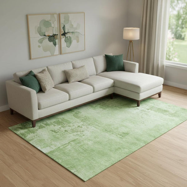 HomeRoots 9' X 12' Abstract Green and Beige Washable Area Rug - UV Protected, Durable, Ideal for Families 683188