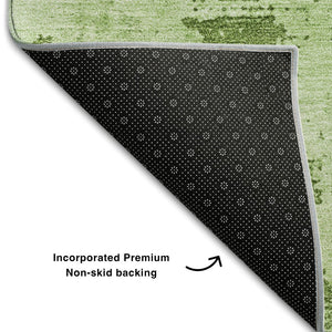 HomeRoots 9' X 12' Abstract Green and Beige Washable Area Rug - UV Protected, Durable, Ideal for Families 683188