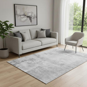 HomeRoots 5' X 8' Gray And Silver Abstract Area Rug - Washable, UV Protected, Durable Design for Modern Spaces 683191