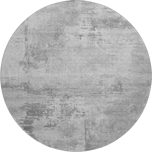 HomeRoots 8' Gray and Silver Abstract Round Rug - Washable, Stain-Resistant, UV Protected for Modern Homes 683192