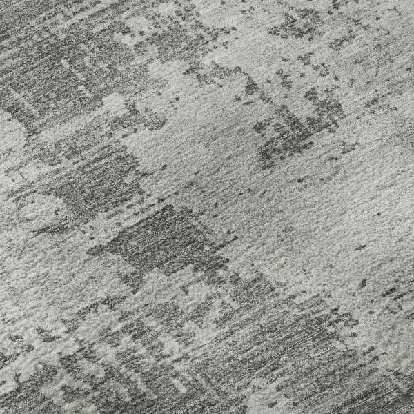 HomeRoots 8' Gray and Silver Abstract Round Rug - Washable, Stain-Resistant, UV Protected for Modern Homes 683192
