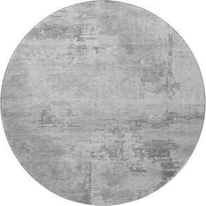 HomeRoots 8' Gray and Silver Abstract Round Rug - Washable, Stain-Resistant, UV Protected for Modern Homes 683192