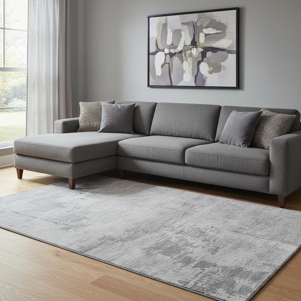 HomeRoots 8' X 10' Stylish Gray and Silver Abstract Area Rug - Washable, Stain Resistant, UV Protected Design 683193