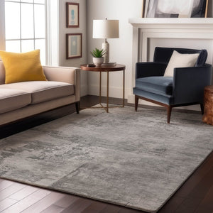 HomeRoots 9' X 12' Gray and Silver Abstract Area Rug - Stain Resistant, UV Protected, Perfect for High-Traffic Rooms! 683194