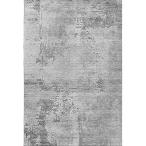 HomeRoots 9' X 12' Gray and Silver Abstract Area Rug - Stain Resistant, UV Protected, Perfect for High-Traffic Rooms! 683194