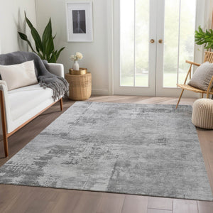 HomeRoots 9' X 12' Gray and Silver Abstract Area Rug - Stain Resistant, UV Protected, Perfect for High-Traffic Rooms! 683194