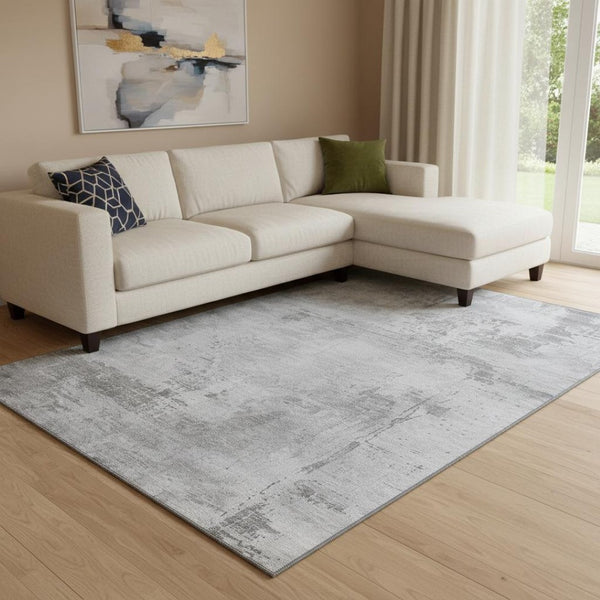HomeRoots 10' Modern Gray and Silver Abstract Washable Area Rug with UV Protection, Stain Resistance & Style 683195