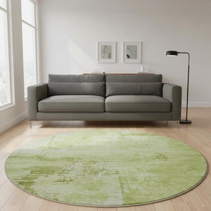 HomeRoots 8' Vibrant Lime & Olive Green Abstract Washable Round Rug with UV Protection for Modern Spaces 683198