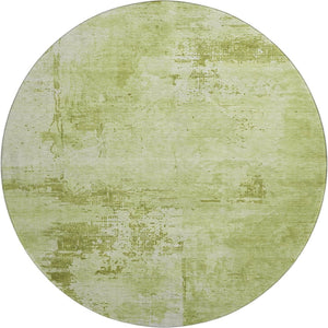 HomeRoots 8' Vibrant Lime & Olive Green Abstract Washable Round Rug with UV Protection for Modern Spaces 683198