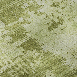 HomeRoots 8' Vibrant Lime & Olive Green Abstract Washable Round Rug with UV Protection for Modern Spaces 683198