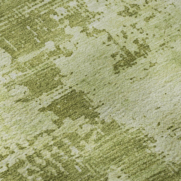 HomeRoots 8' Vibrant Lime & Olive Green Abstract Washable Round Rug with UV Protection for Modern Spaces 683198