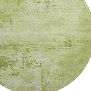 HomeRoots 8' Vibrant Lime & Olive Green Abstract Washable Round Rug with UV Protection for Modern Spaces 683198