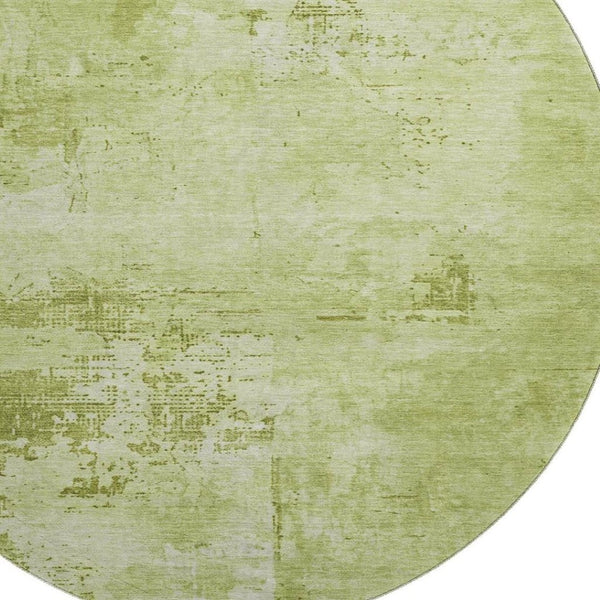HomeRoots 8' Vibrant Lime & Olive Green Abstract Washable Round Rug with UV Protection for Modern Spaces 683198