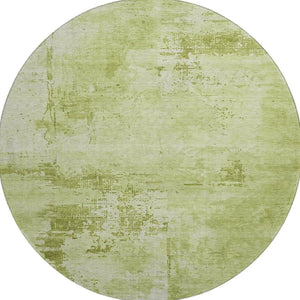 HomeRoots 8' Vibrant Lime & Olive Green Abstract Washable Round Rug with UV Protection for Modern Spaces 683198