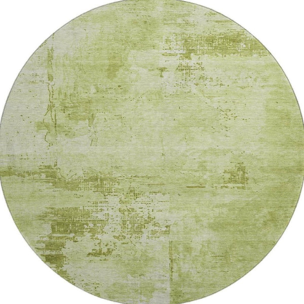 HomeRoots 8' Vibrant Lime & Olive Green Abstract Washable Round Rug with UV Protection for Modern Spaces 683198