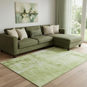 HomeRoots 8' X 10' Abstract Washable Area Rug in Lime & Olive Green - UV Protected, Stain-Resistant, Durable Design 683199