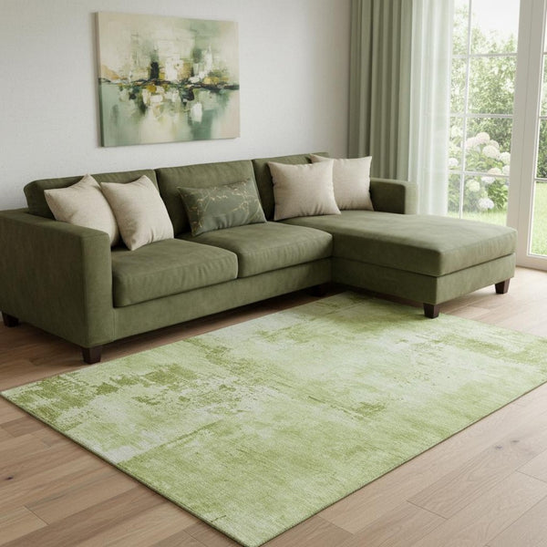 HomeRoots 8' X 10' Abstract Washable Area Rug in Lime & Olive Green - UV Protected, Stain-Resistant, Durable Design 683199