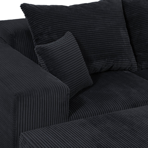 English Elm 6-Piece Modular U-Shaped Sectional Sofa with Chaise Convertible Corduroy Comfort and Secure Base Black W3163S00040