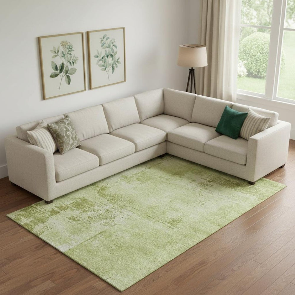 HomeRoots 9' x 12' Vibrant Lime & Olive Green Abstract Washable Area Rug with UV Protection & Pet-Friendly Design 683200