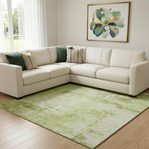 HomeRoots 10' X 14' Vibrant Lime Green & Olive Abstract Washable Area Rug with UV Protection for Modern Homes 683201