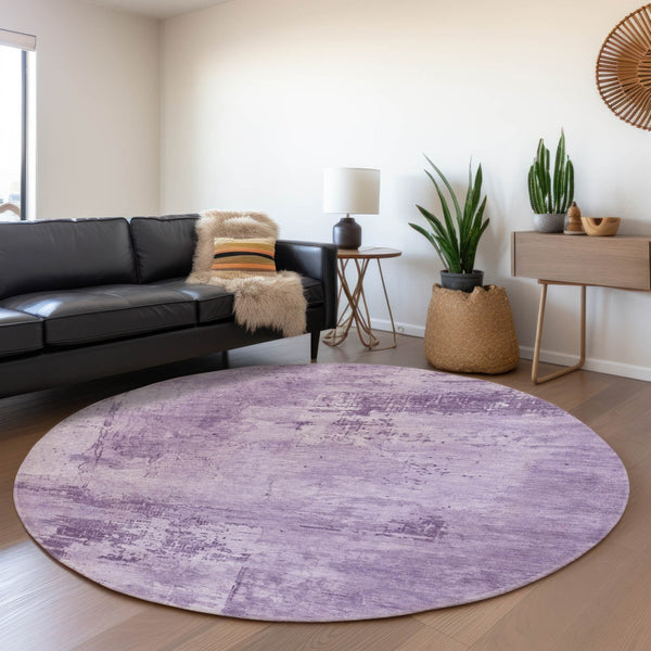HomeRoots 8' Lavender and Lilac Abstract Round Washable Rug with UV Protection for Stylish Home Décor 683204