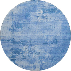 HomeRoots 8' Navy Blue and Sky Blue Abstract Washable Round Rug - Stylish, Durable, UV-Protected for Homes 683210