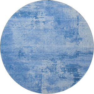 HomeRoots 8' Navy Blue and Sky Blue Abstract Washable Round Rug - Stylish, Durable, UV-Protected for Homes 683210