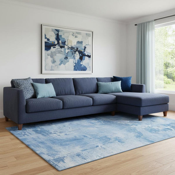 HomeRoots 8' X 10' Navy Blue & Sky Blue Abstract Washable Area Rug – Durable, UV-Protected for Busy Homes! 683211