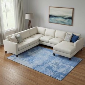 HomeRoots 9' X 12' Navy Blue & Sky Blue Abstract Area Rug - Washable, UV-Protected, Stylish & Durable Design 683212