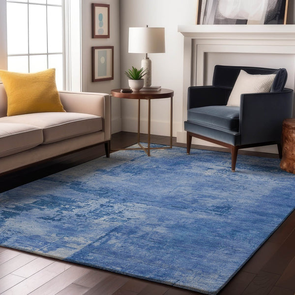 HomeRoots 9' X 12' Navy Blue & Sky Blue Abstract Area Rug - Washable, UV-Protected, Stylish & Durable Design 683212