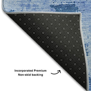 HomeRoots 9' X 12' Navy Blue & Sky Blue Abstract Area Rug - Washable, UV-Protected, Stylish & Durable Design 683212