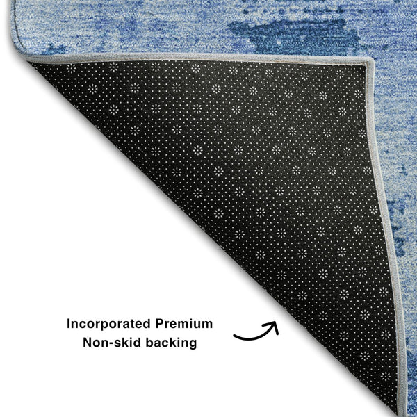 HomeRoots 9' X 12' Navy Blue & Sky Blue Abstract Area Rug - Washable, UV-Protected, Stylish & Durable Design 683212