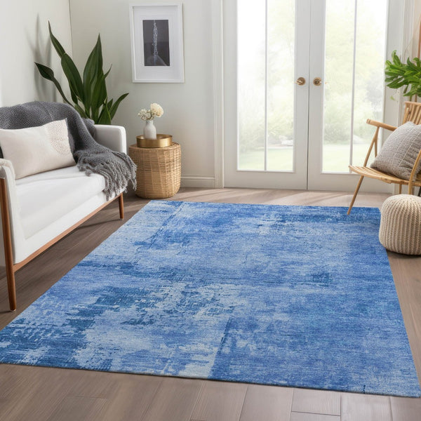 HomeRoots 9' X 12' Navy Blue & Sky Blue Abstract Area Rug - Washable, UV-Protected, Stylish & Durable Design 683212