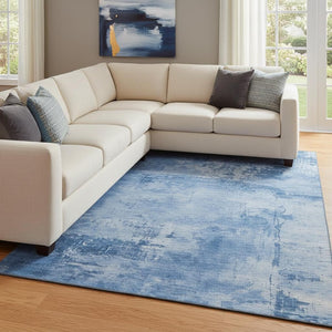HomeRoots 10' X 14' Navy & Sky Blue Abstract Washable Area Rug with UV Protection for Modern Living Spaces 683213