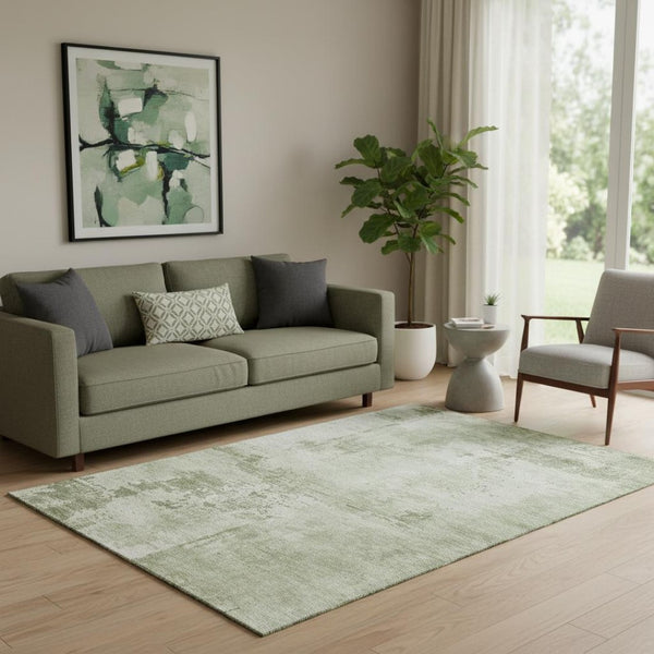HomeRoots 5' X 8' Olive Green Abstract Area Rug – Washable, UV Protected, Durable, Modern Design for Any Room 683215