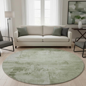 HomeRoots 8' Modern Abstract Washable Round Rug in Olive & Fern Green with UV Protection for High-Traffic Areas 683216
